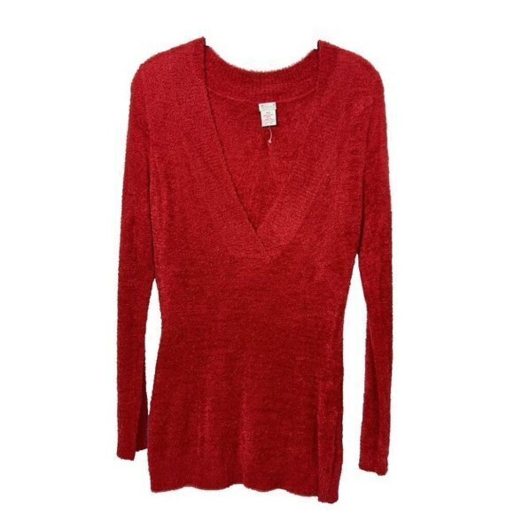 Route Red Eyelash Knit Fuzzy Sweater Deep V-Neck Long Sleeve Medium SEAS 5807